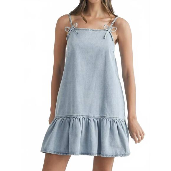 MABLE Dresses & Skirts - NEW MABLE cami ribbon bow detail denim mini dress in blue denim